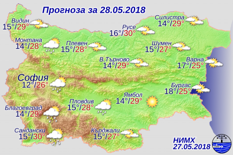 Утре температурите достигат 30°, на места отново ще вали