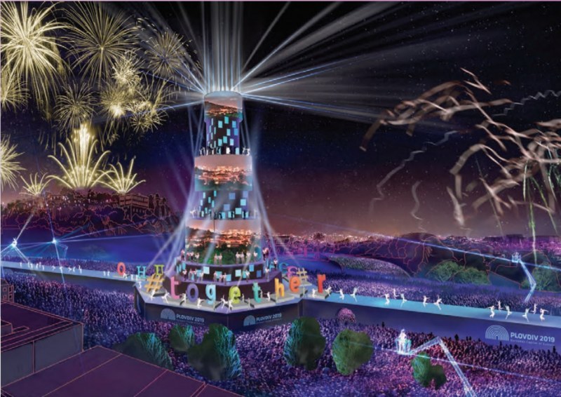 Огромна кула и 250-метрова сцена за откриването на Пловдив 2019 СНИМКИ