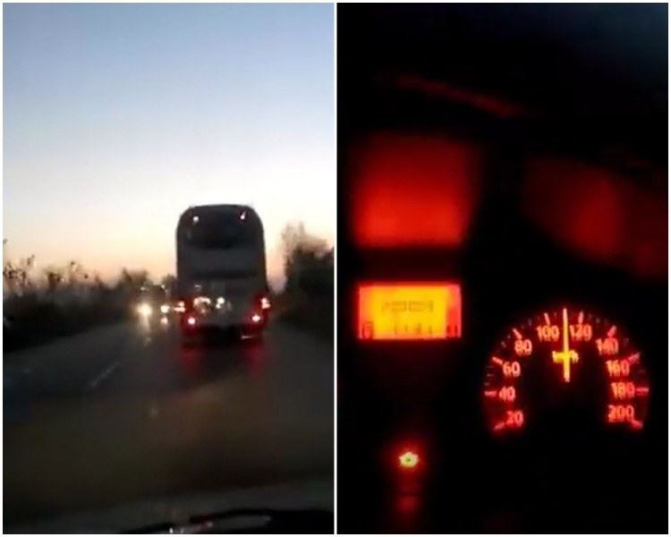 Автобус кара с бясна скорост по пътя между Пазарджик и Пловдив ВИДЕО