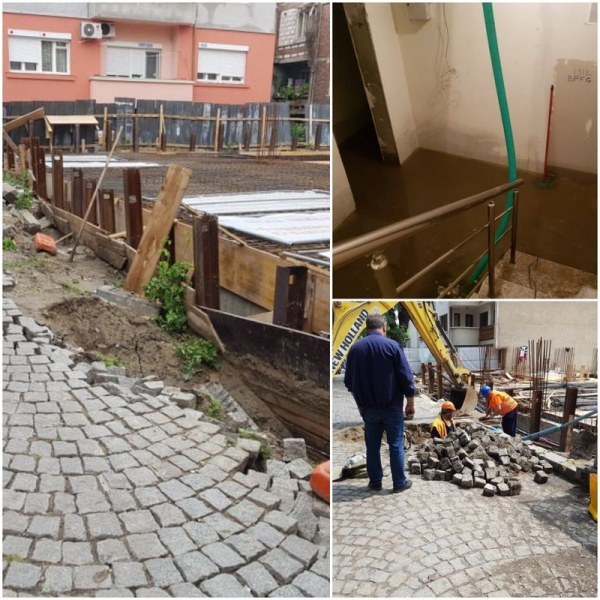 Свлачище в центъра на Пловдив - пороите “изядоха“ тротоари и част от улица край строеж
