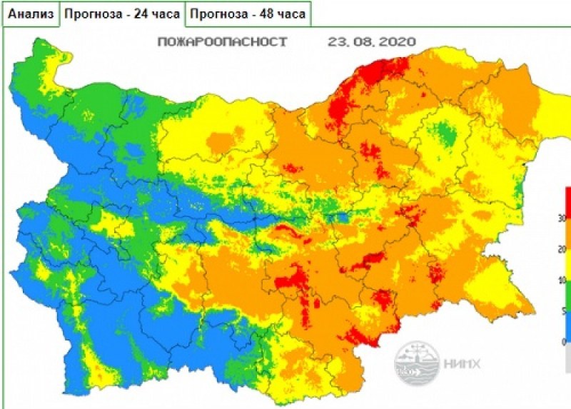 Обявиха екстремален индекс за опасност от пожари за 9 области
