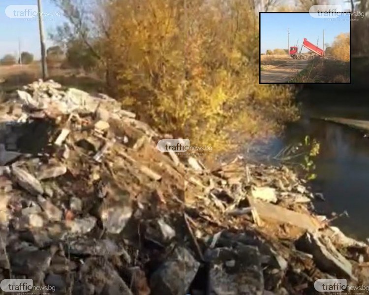 Камион изхвърли тонове отпадъци в река Марица ВИДЕО