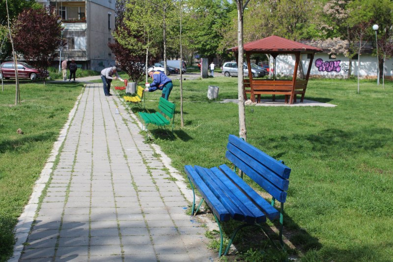 Освежиха пейките в пловдивски парк, нови дръвчета пуснаха корени в града