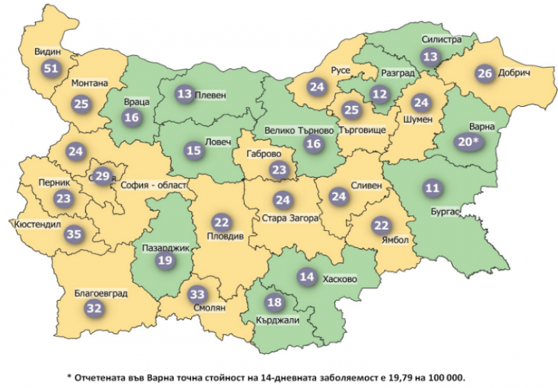 11 области вече са в зелената ковид зона, Пловдивско все още не