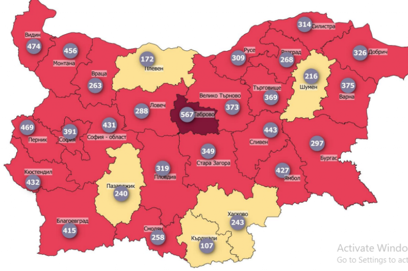 България все повече “свети“ в червено, само 5 области остават в жълтата ковид зона