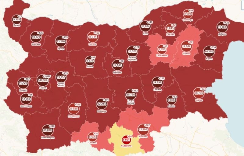 Почти цяла България е тъмночервена, пандемията се разраства