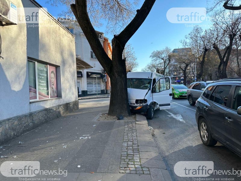 Микробус се заби в дърво в Пловдив