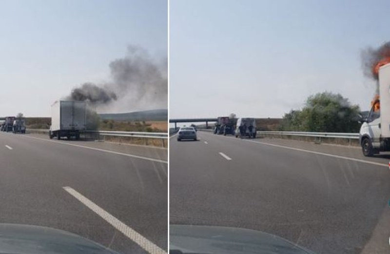 Бус се запали на АМ “Тракия“, тир се преобърна