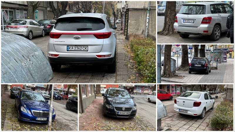 Румънски и украински автомобили превземат тротоар в центъра на Пловдив