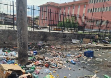 Вход на училище в Пловдив тъне в боклуци