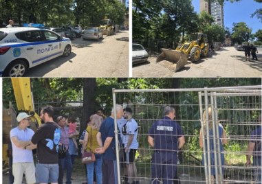 Багери, полиция и жива верига в Пловдив – хора застанаха против изсичане на дървета и застрояване