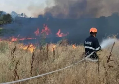 Голям пожар бушува край село край Хисаря, прекъснато е електрозахранването
