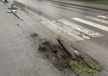 Катастрофа до детска градина в Прослав - кола се заби в пътен знак и дърво