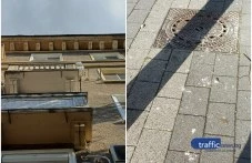 Елементи от фасадата на сграда в Пловдив паднаха на метри от майка с количка