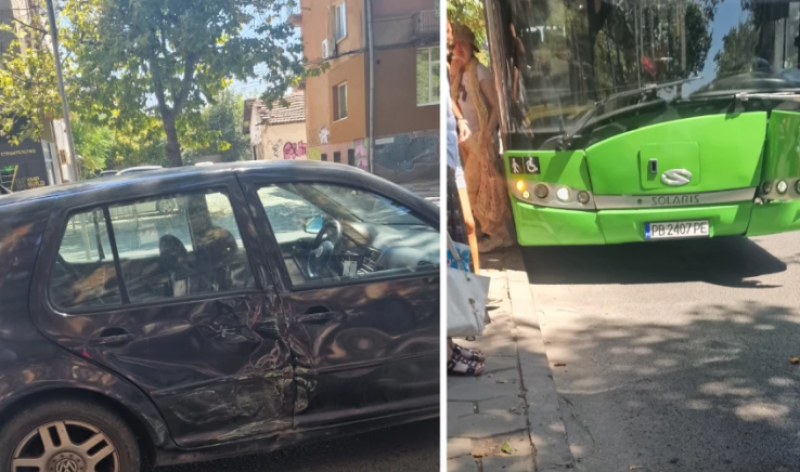 Автобус и кола се удариха в Пловдив