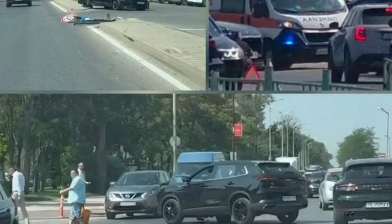 Тежка катастрофа на изхода на Пловдив, една от колите помля пътен знак